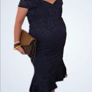 Beautiful purple maternity dress with lace trim,. Excellent condition.